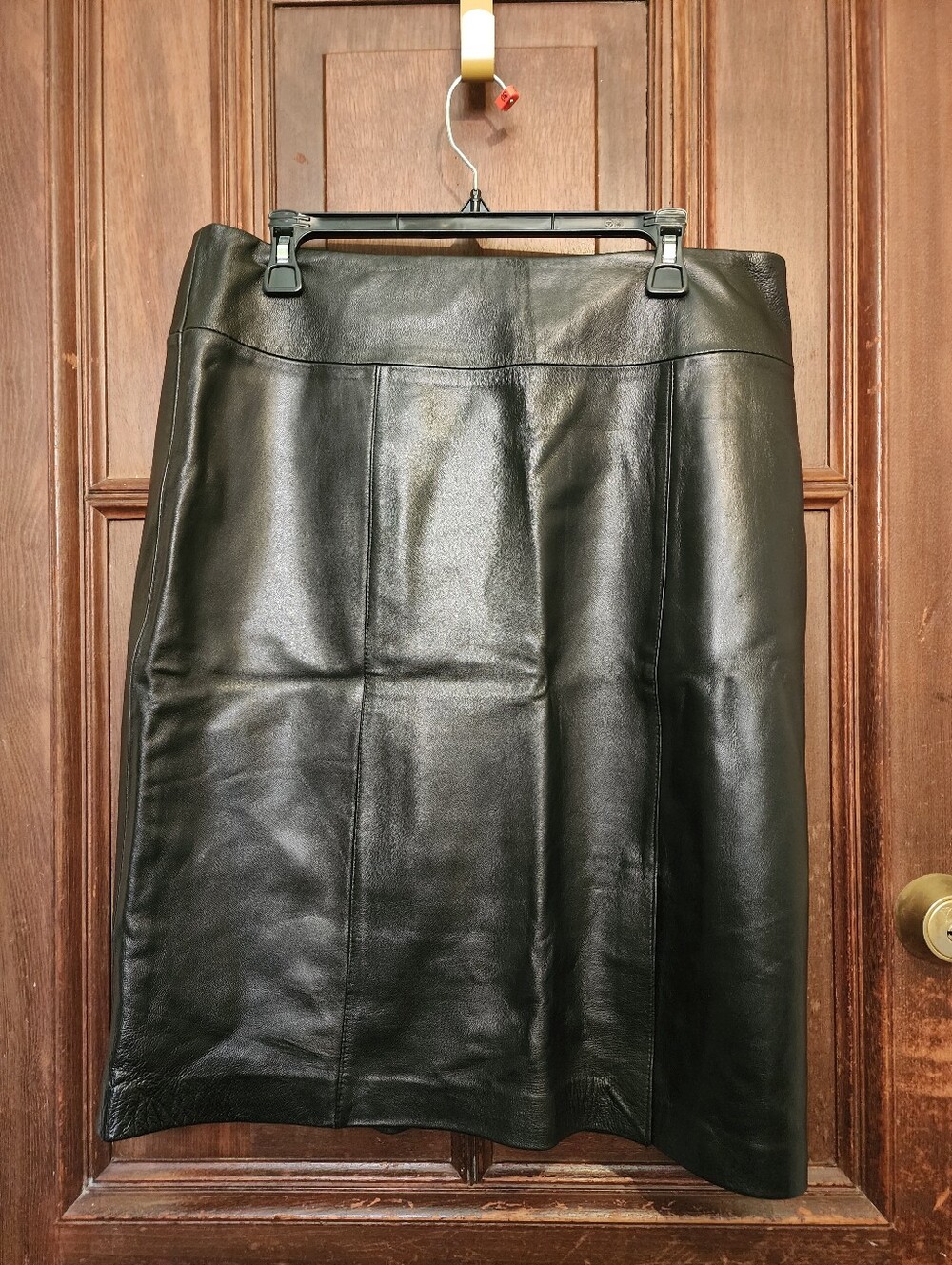 Vintage-NWT-Jaclyn Smith Genuine LambSkin Leather Skirt With Slit--Black-Sz 14